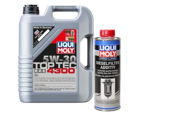 Olej silnikowy Liqui Moly Top Tec 5W-30 i dodatek do filtra paliwa